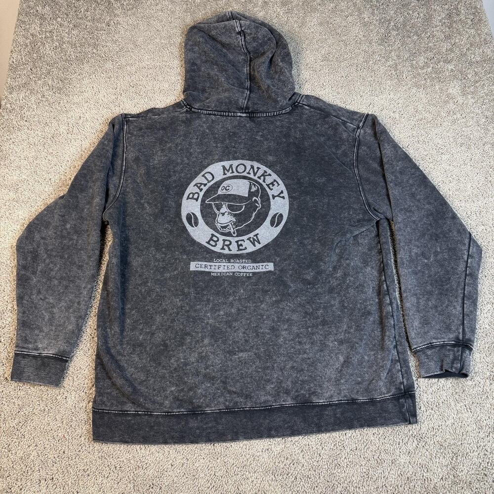Bad Monkey Brew Company Hoodie Mens 2XL Organic Mexican Coffee Mineral Wash